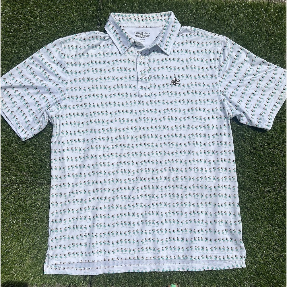 Straight Down Performance Men's Polo, Hula Girls, Aloha Is Calling, Size XL